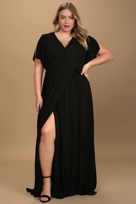 Lovely Wrap Dress - Black Dress - Maxi ...